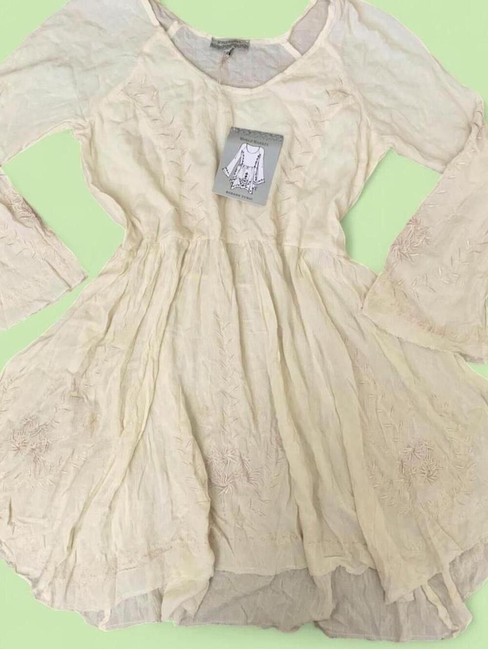 NWT Fairycore asymmetrical cream embroidered mini dress